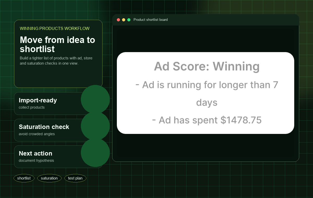 Winning Hunter product research screenshot for finding winning products